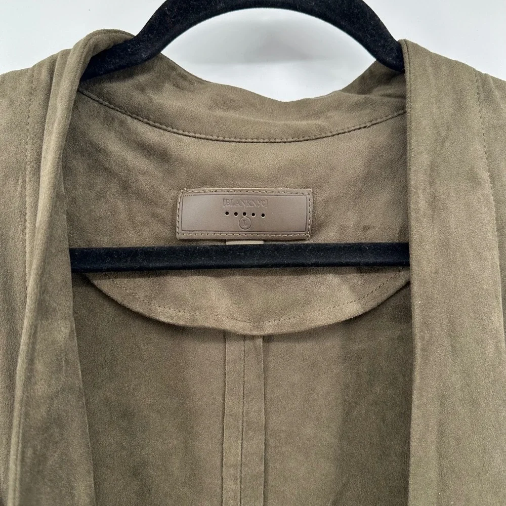 Blank NYC Drape Jacket Womens Large Olive Green Faux Suede Open Front 76X-S411NO - Picture 3 of 5